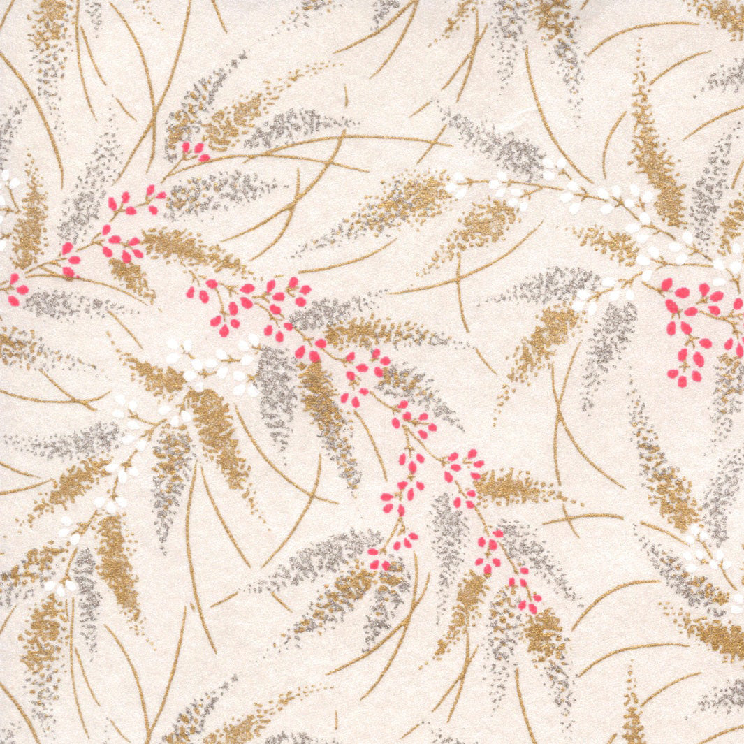 Japanese Paper Notebook - Conifers and Berries - Pearly White, Gold, Silver and Hot Pink - M928