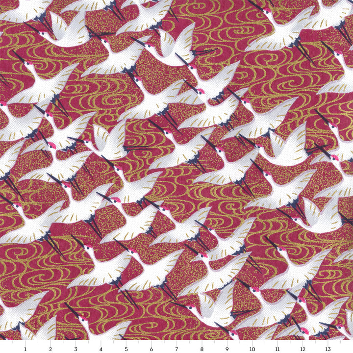 Papier Japonais - Envolée de Grues - Rouge Bordeaux - M929