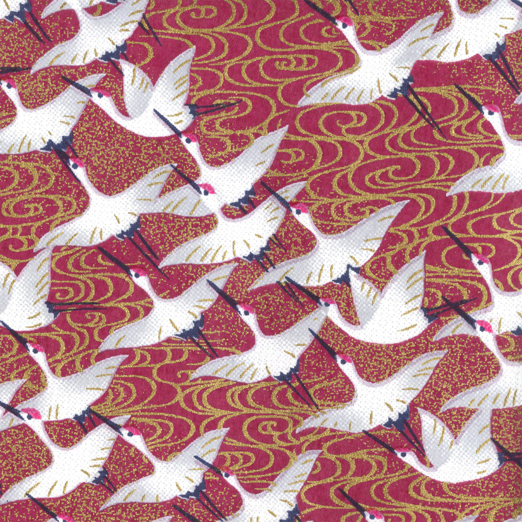 Papier Japonais - Envolée de Grues - Rouge Bordeaux - M929