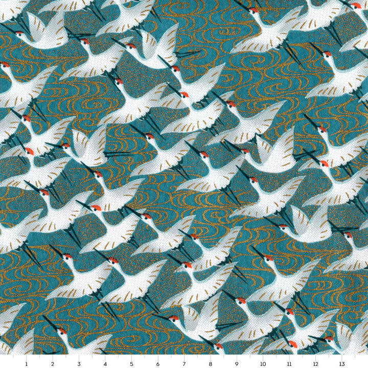 Papier Japonais - Envolée de Grues - Bleu Canard - M932