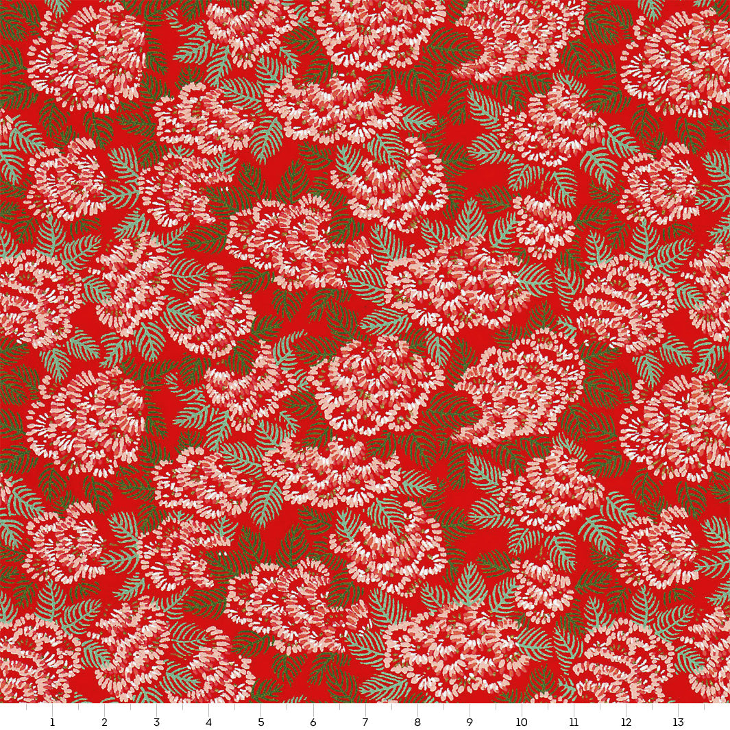 Papier Japonais - Chrysanthème Ajania - Rouge, Rose et Vert - M938