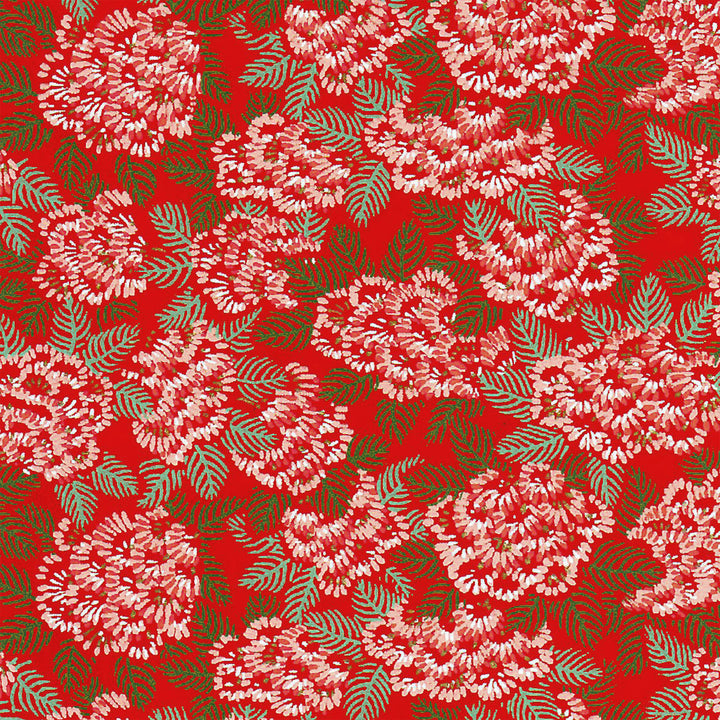 Papier Japonais - Chrysanthème Ajania - Rouge, Rose et Vert - M938