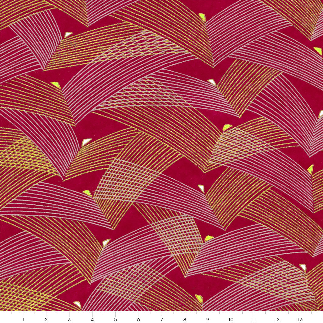 Papier Japonais - Épines de Pin - Magenta, Argent et Or - M940