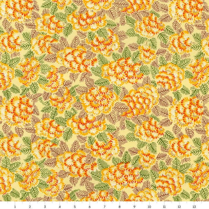 Papier Japonais - Chrysanthème Ajania - Jaune, Orange et Vert - M942