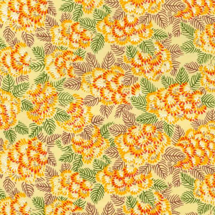 Carnet Papier Japonais - Chrysanthème Ajania - Jaune, Orange et Vert - M942