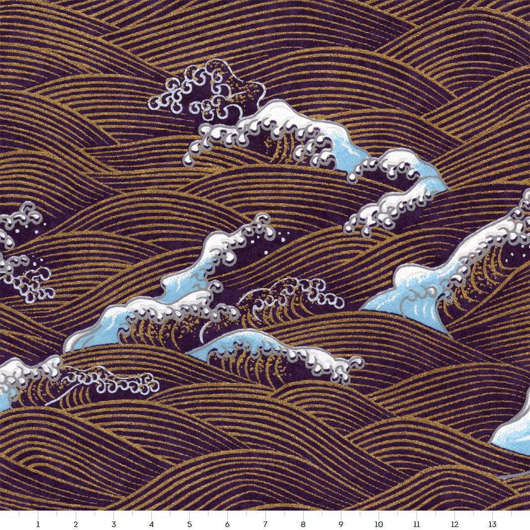 Papier Japonais - Vagues & Écumes - Violet et Or - M945