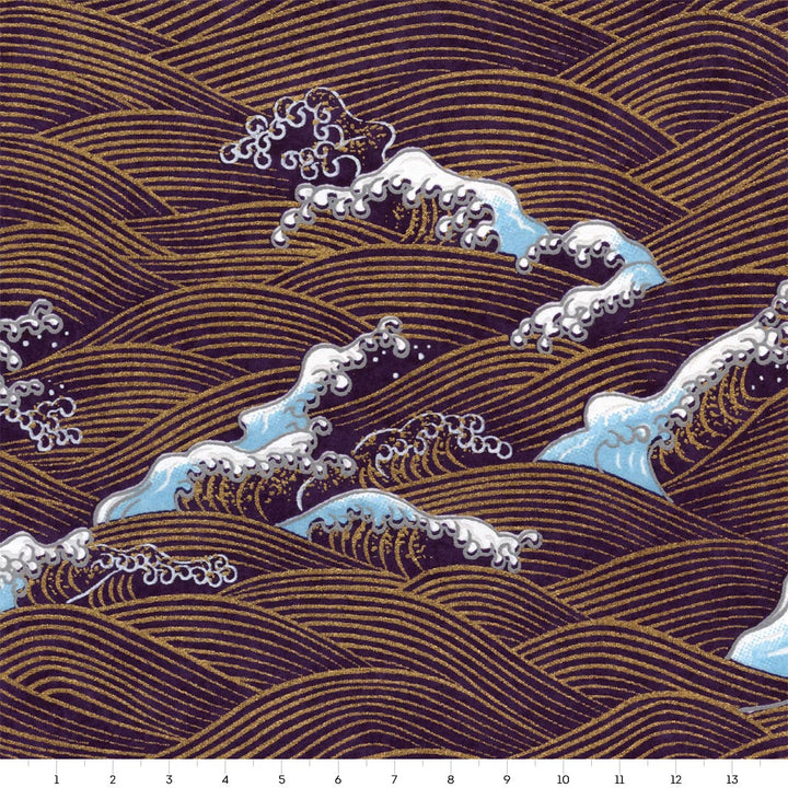 Papier Japonais - Vagues & Écumes - Violet et Or - M945