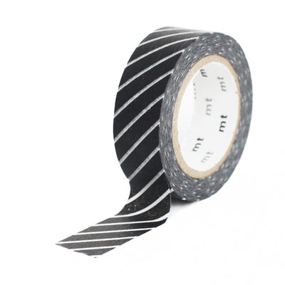 Masking Tape Fines diagonales blanches, Fond noir