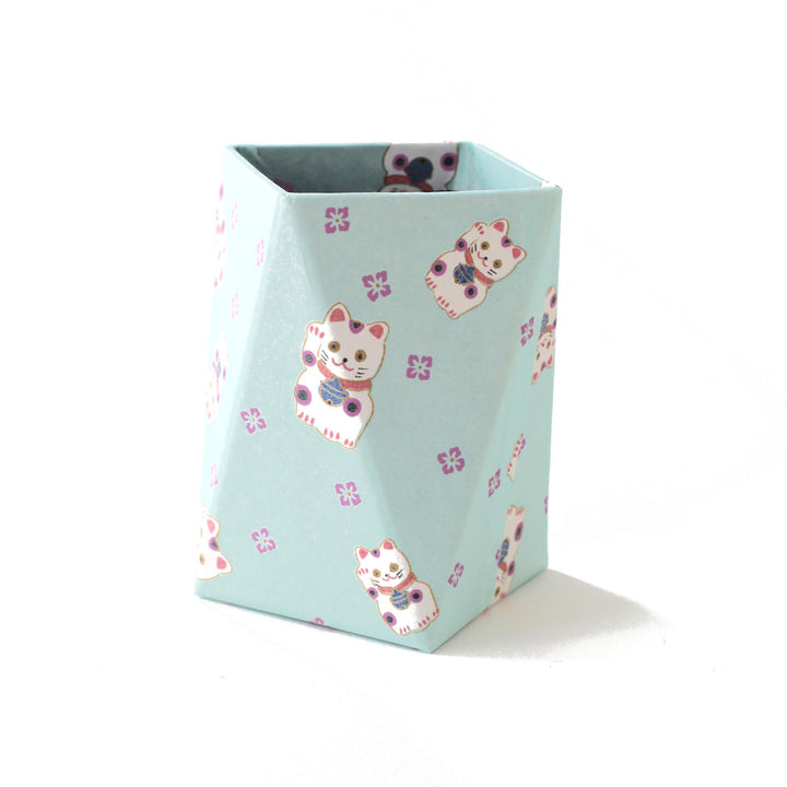 Prism pencil pot - Maneki Neko - Water green, Mauve and Blue - M837