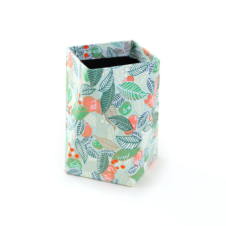 Prism pencil pot - Leaves, Berries and Fruits - Water Green, Petrol Blue and Coral - M888