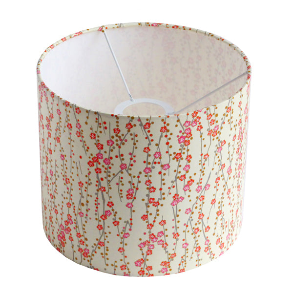 Abat-jour cylindre Papier japonais - Grand - Petites fleurs orange ocre brun gris or - M354