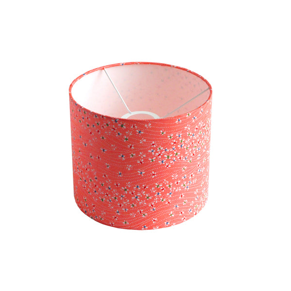 Abat jour cylindre Papier japonais - Petit - Papillons blancs rouges bleus verts fond corail - M422