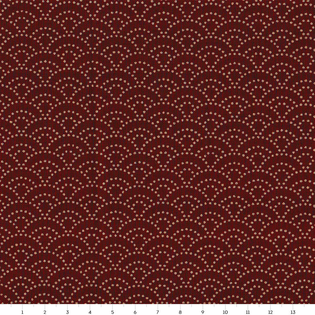 Japanese Fabric - Dotted Waves - Dark Brick Red - T065