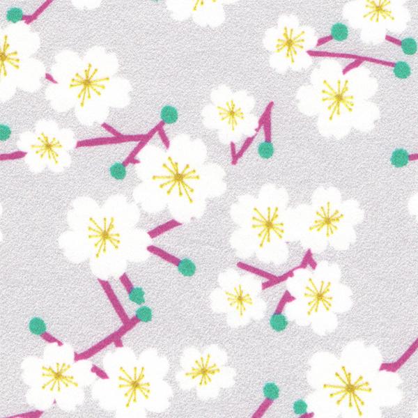 Trousse avec Fond en Tissus - Branches de Fleurs de Cerisier - Mauve Pâle, Violet, Vert Menthe, Jaune Moutarde et Blanc