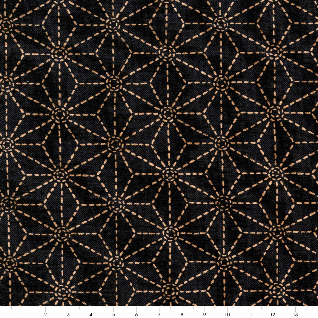Japanese Fabric - Large Stars - Black and Ocher - T128