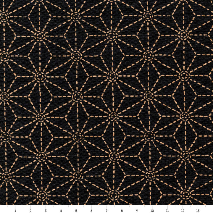 Japanese Fabric - Large Stars - Black and Ocher - T128