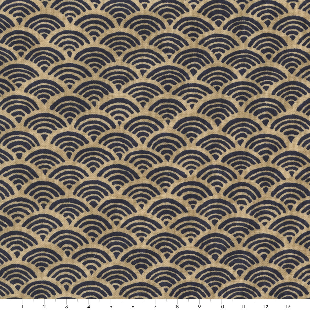 Tissu Japonais - Vagues - Bleu et Beige Foncés - T179