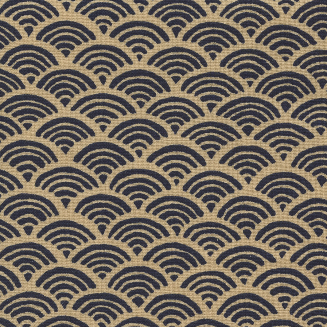 Japanese Fabric - Waves - Dark Blue and Beige - T179