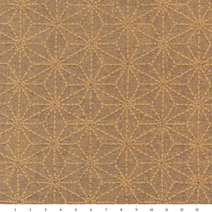 Tissu Japonais - Grandes Étoiles - Bleu Marine et Ocre - T255