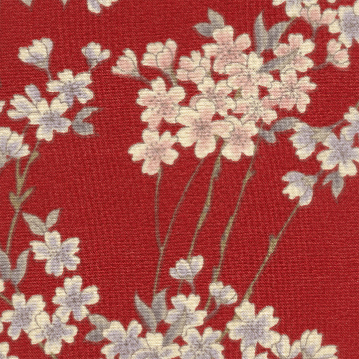 Japanese Fabric - Fine Branches of Cherry Blossoms - Dark Red, Light Gray and Pale Pink - T358