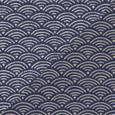 Tissu japonais Vagues inversées blanc beige fond bleu - T360