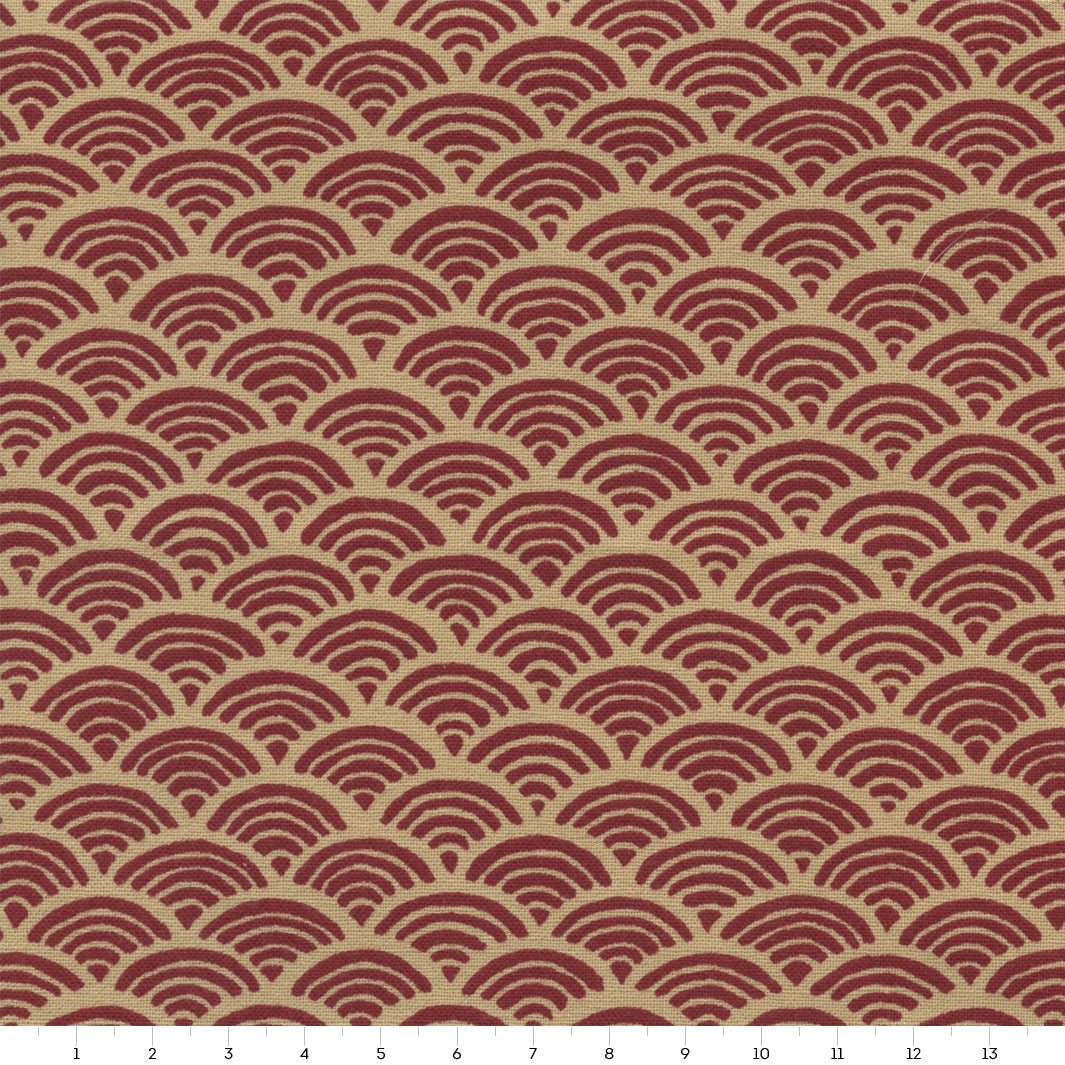 Japanese Fabric - Waves - Dark Red and Beige - T379