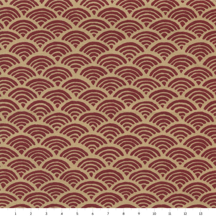 Japanese Fabric - Waves - Dark Red and Beige - T379