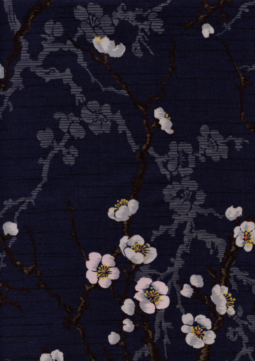 Tissu Japonais - Estampes de Fleurs de Prunier - Bleu Marine - T404