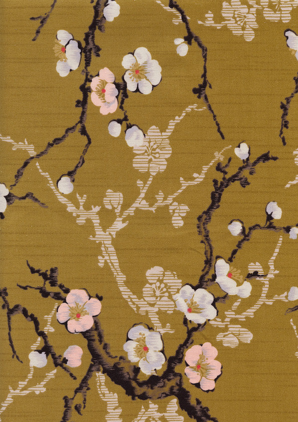 Japanese Fabric - Plum Blossom Prints - Mustard Yellow - T405