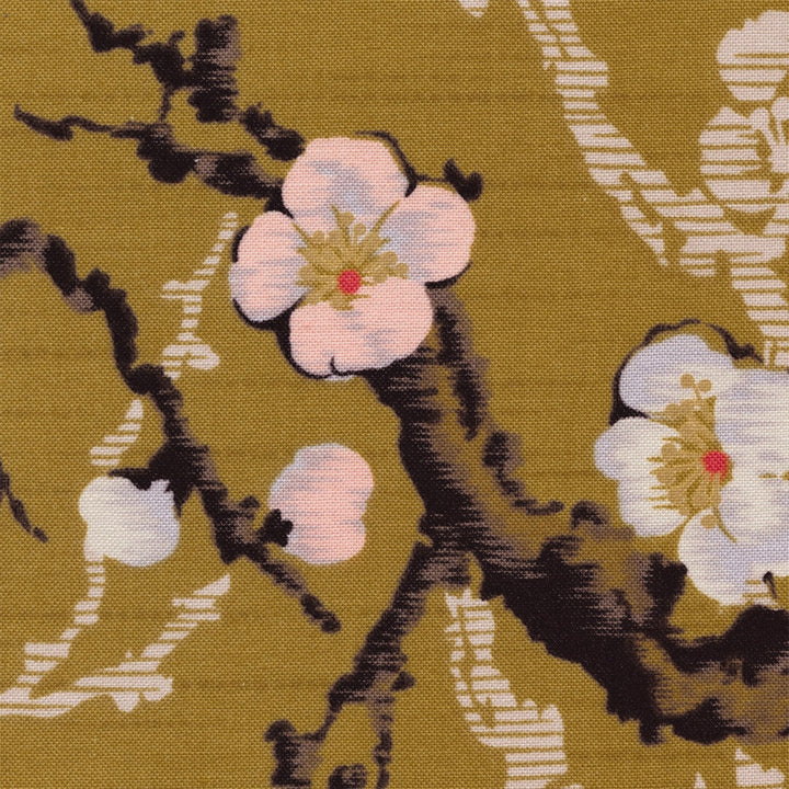 Japanese Fabric - Plum Blossom Prints - Mustard Yellow - T405