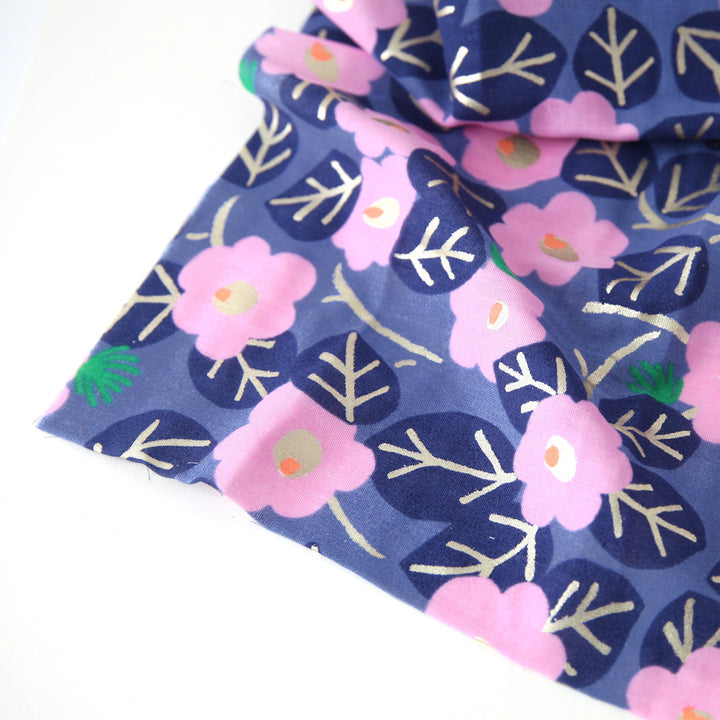 Cotton Fabric - Large Flowers - Pink, Mauve and Violet - T431