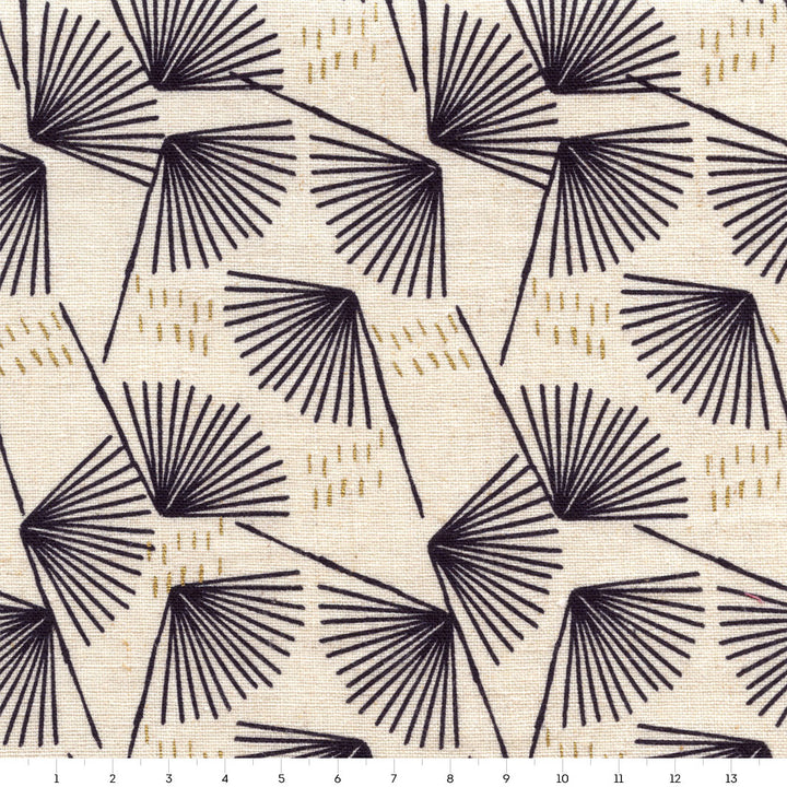 Japanese Fabric - Graphic Dandelions - Beige, Black and Gold - T436