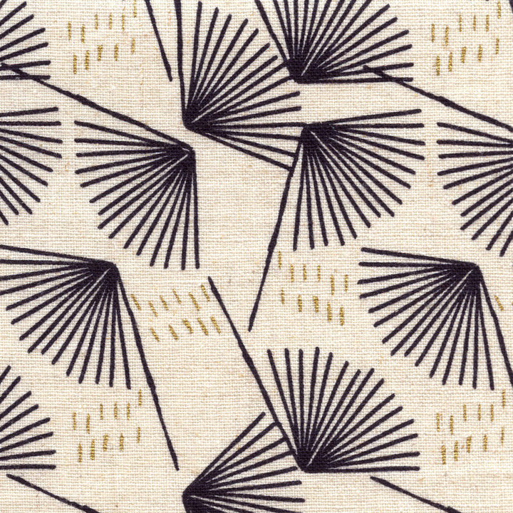 Japanese Fabric - Graphic Dandelions - Beige, Black and Gold - T436