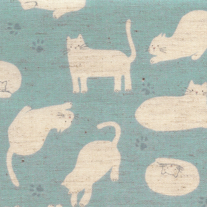 Japanese Fabric - Cats - Blue Gray and Beige - T486