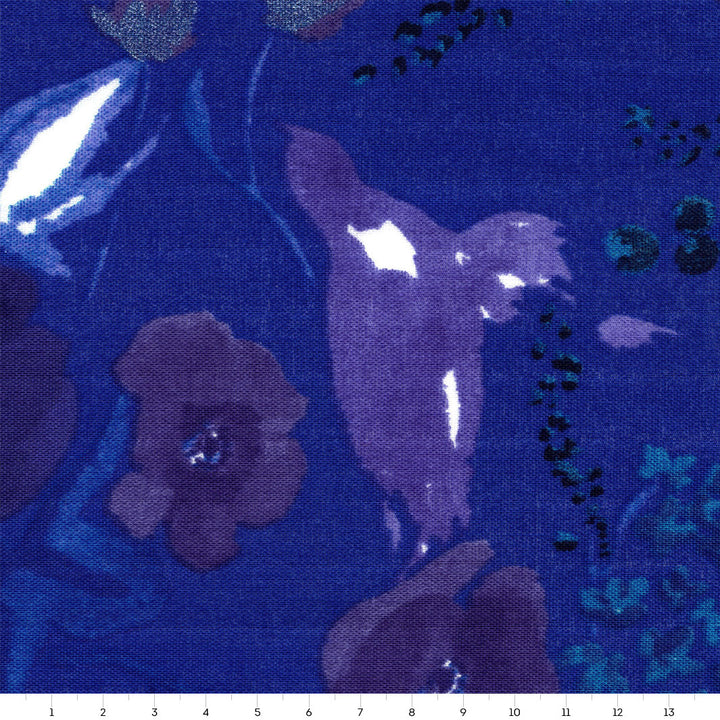 Japanese Fabric - Watercolor Flowers - Blue, Turquoise and Purple - T487