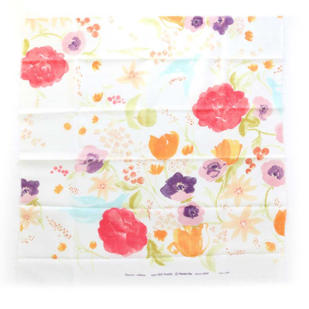 Japanese Fabric - Watercolor Flowers - Yellow, Orange, Pink, Purple, Blue and Green - T488