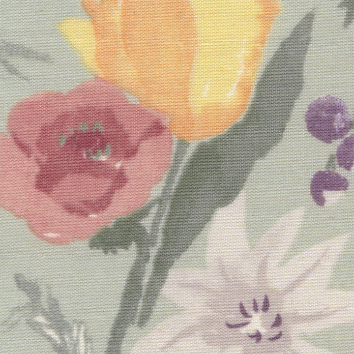 Japanese Fabric - Watercolor Flowers - Verdigris, Pinks, Yellow, Purple and Gray - T499