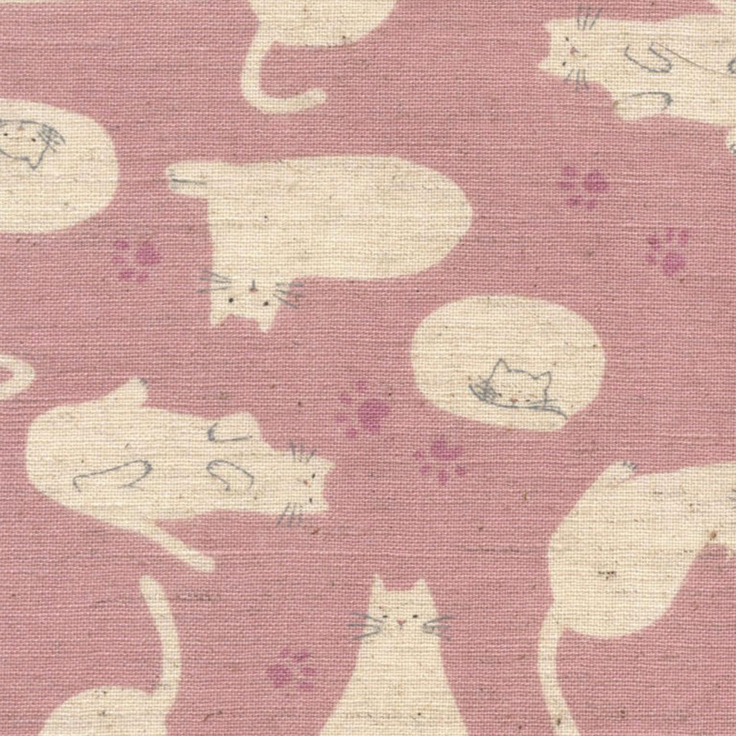 Tissu Japonais - Chats - Vieux Rose et Beige - T502