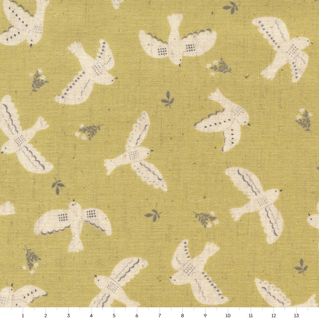 Japanese Fabric - Birds - Lime Green and Beige - T503