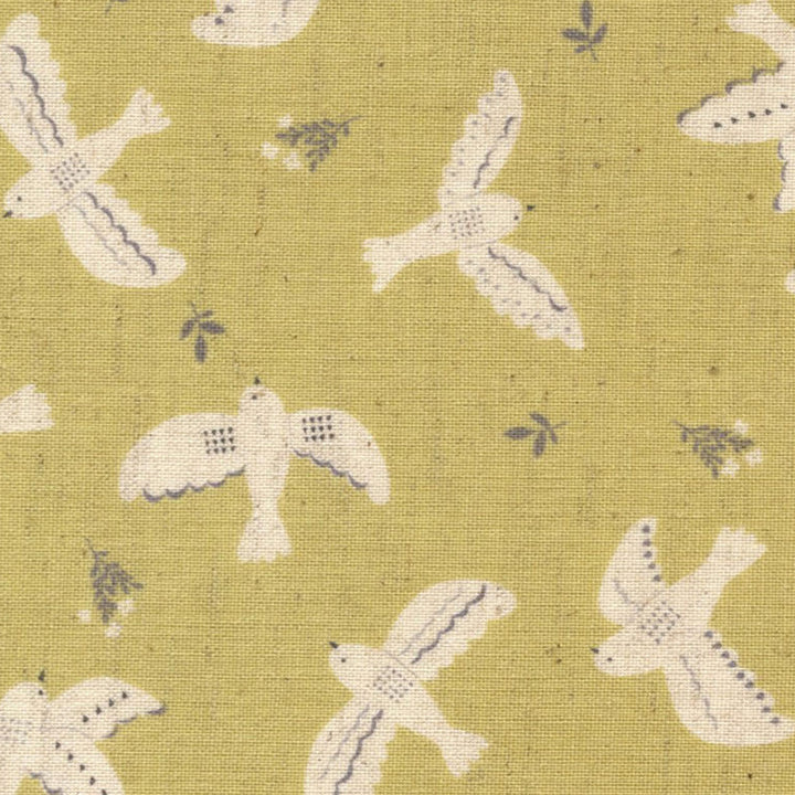 Japanese Fabric - Birds - Lime Green and Beige - T503