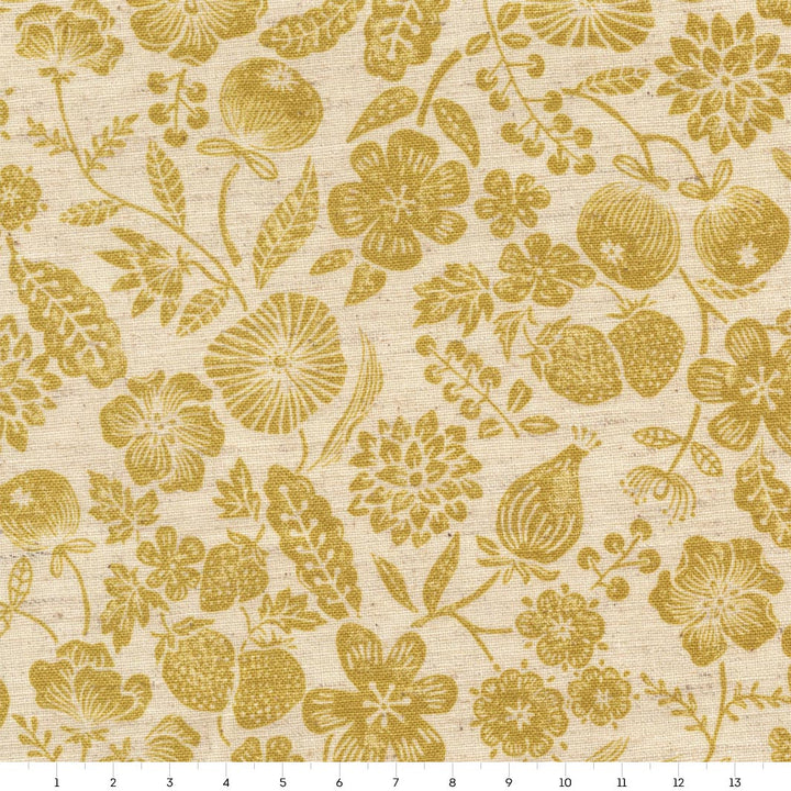 Tissu Japonais - Fleurs et Fruits - Beige et Jaune Paille - T514