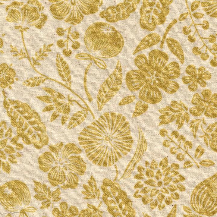 Tissu Japonais - Fleurs et Fruits - Beige et Jaune Paille - T514