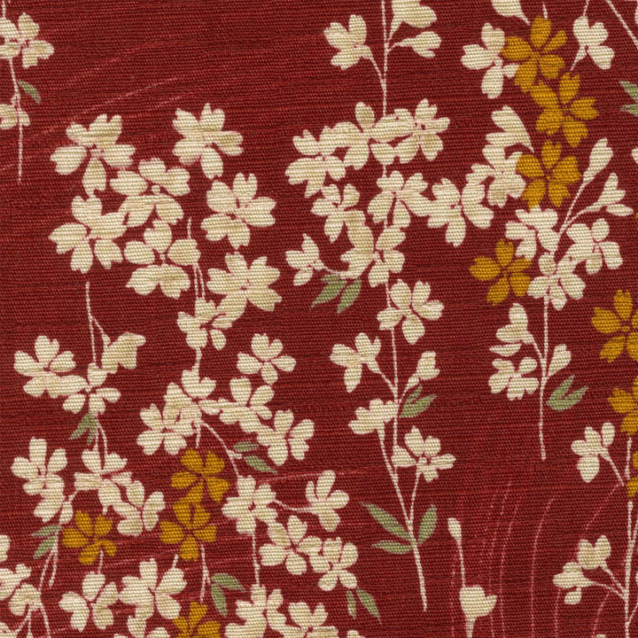 Japanese Fabric - Small Cherry Blossom - Brick Red, Beige, Yellow and Green - T518