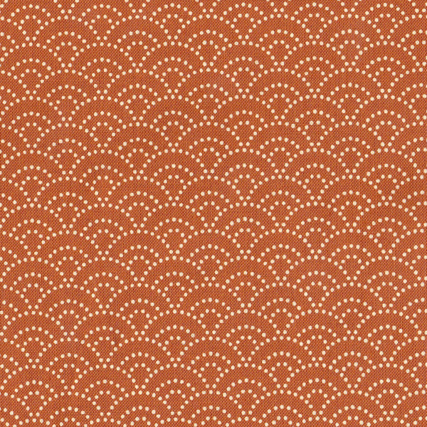 Tissu japonais Vagues pointillés blanc fond orange - T064