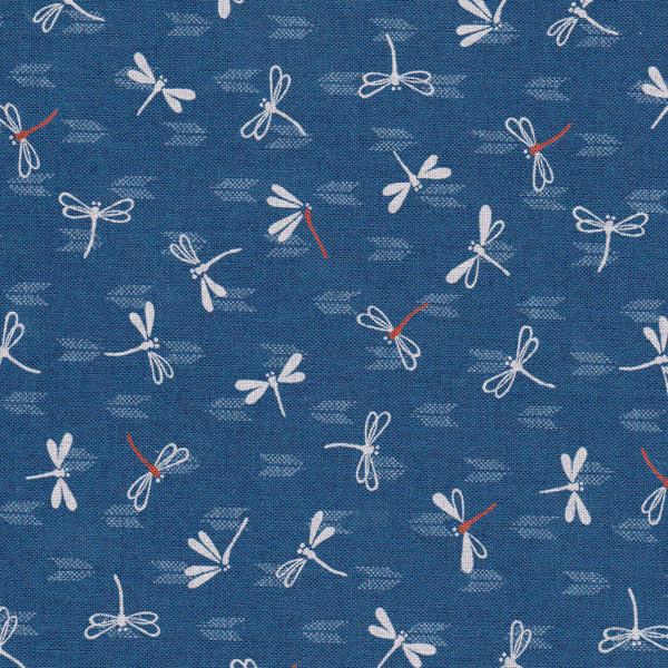 Tissu japonais Libellules blanc fond bleu - T072