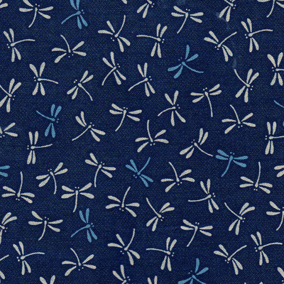 Tissu japonais Libellules bleu blanc fond bleu - T073