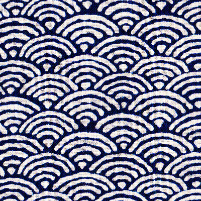 Tissu japonais Vagues inversées blanc fond bleu - T083