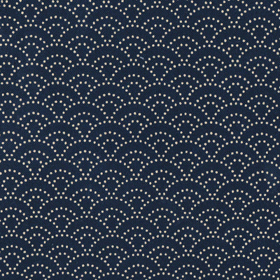 Tissu japonais Vagues pointillés blanc fond bleu - T121
