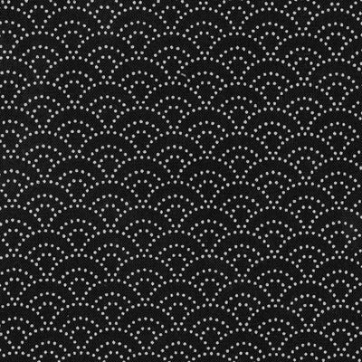 Tissu japonais Vagues pointillés blanc fond noir - T203
