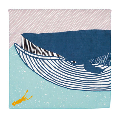 Furoshiki Baleine bleue, Fond gris - 50x50cm